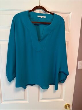 Trina Turk Teal Split-Neck Tunic
